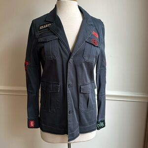 Elan Anarchy Patches Distressed Jacket Women's Small Button Up Military Punk EUC